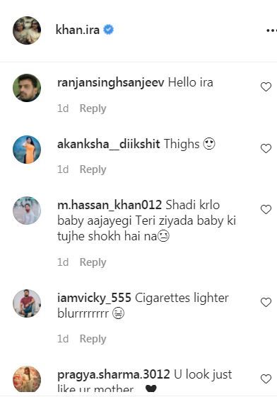 Ira Khan's comment section