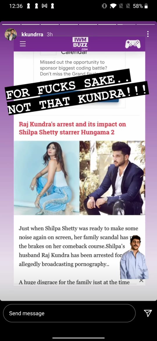 Karan Kundra shares screenshot of news site who misunderstood him with Raj Kundra
