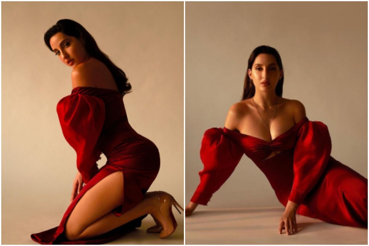 Nora Fatehi Wears Rs 51,000 Thigh-High Slit Red Gown, Burns Instagram With  Her Sizzling Hot Photos
