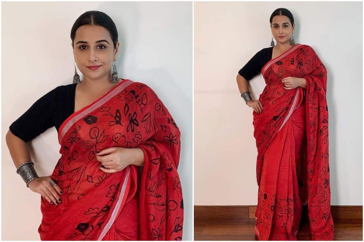 Vidya Balan in Red Hand Painted Saree Worth Rs 14,500 is Just so Elegant
