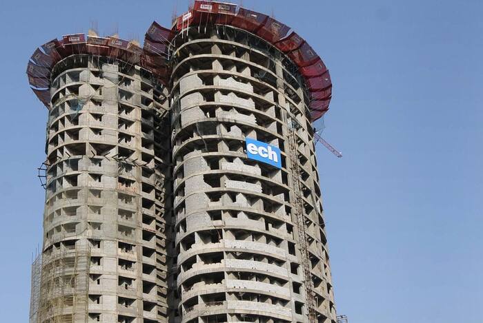 The two 40-storeyed residential towers of Supertech's Emerald Court in Noida. (IANS photo)