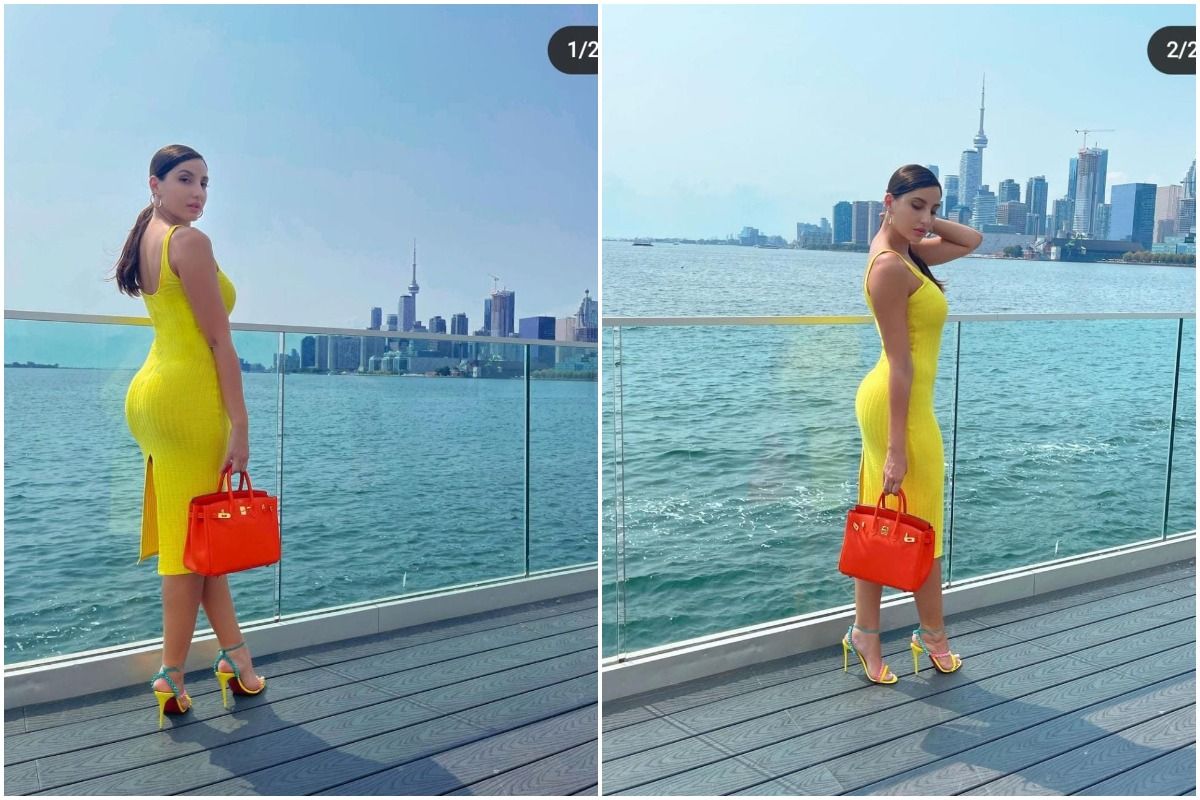 Nora Fatehi Aces Her Fashion Game with Yellow Bodycon Dress, Christian Louboutin Heels and Hermes Birkin Handbag