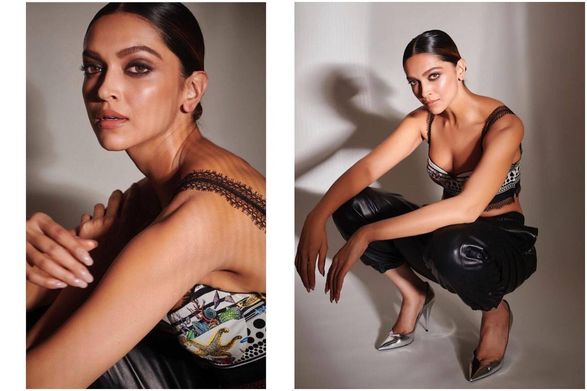 Deepika Padukone wore a printed Versace bralette with black leather pants  for a night out in Mumbai