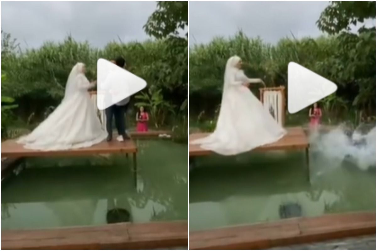 Viral Video: Bride Pulls Off Naughty Prank, Pushes Groom & Photographer Into Water During Wedding Photoshoot | Watch