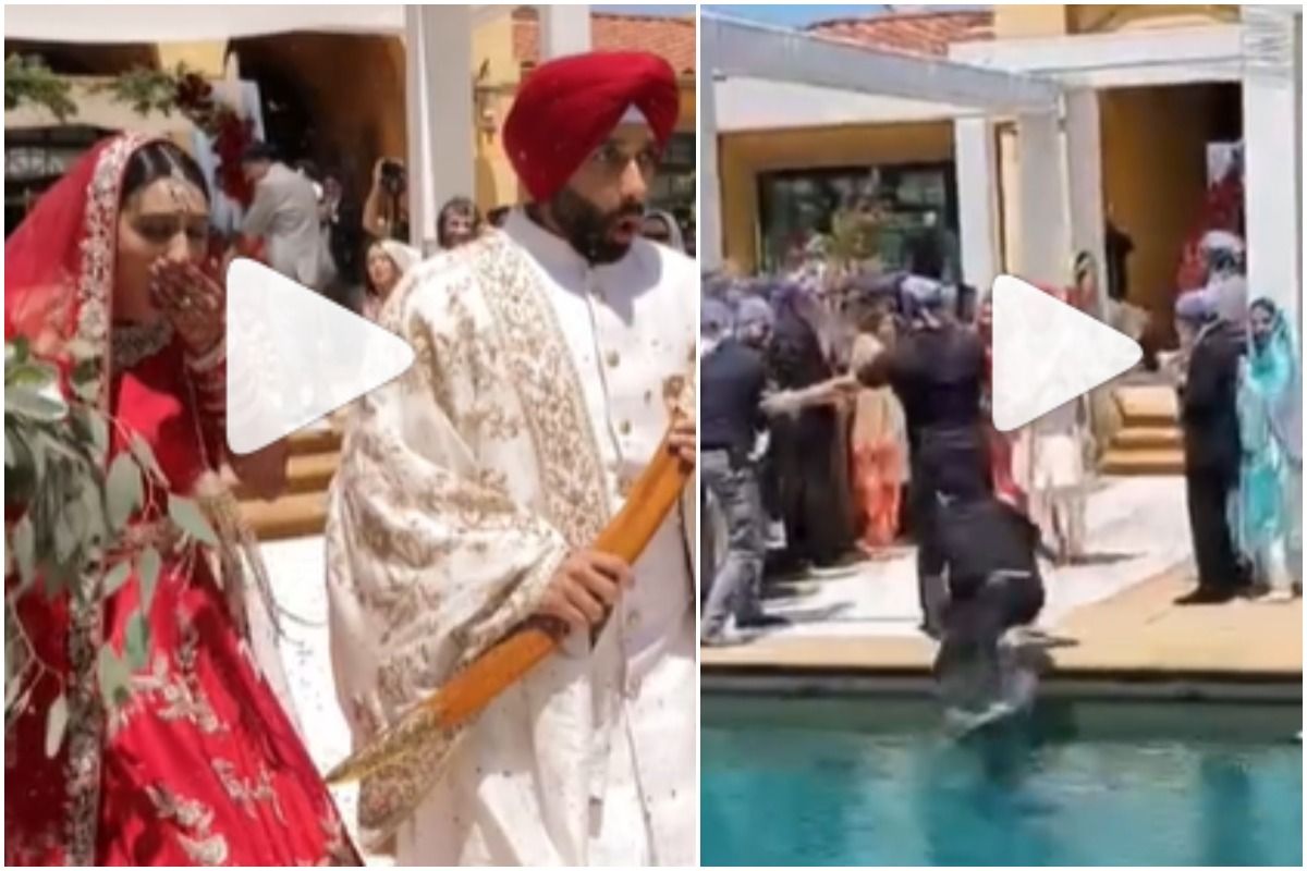 Viral Video: Wedding Photographer Falls Into Swimming Pool During Photo Shoot, Bride & Groom's Reaction is Unmissable | Watch