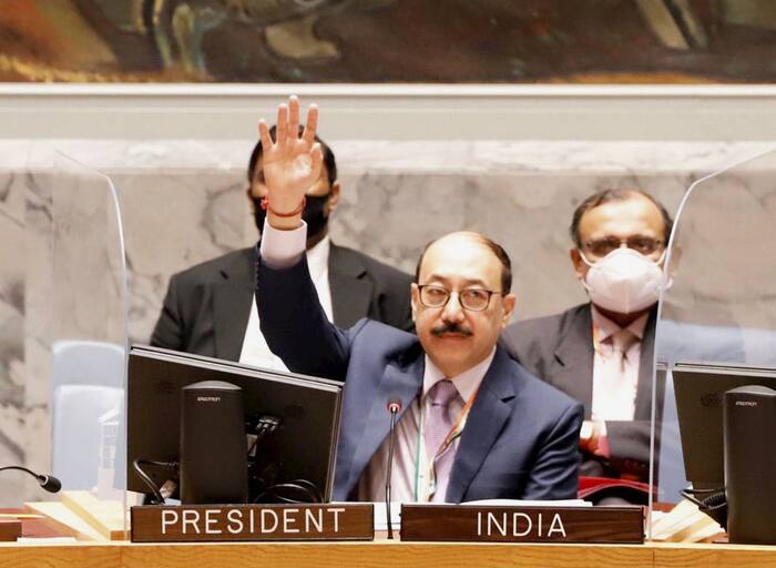 Foreign Secretary Harshv Vardhan Shringla presided over unanimous adoption of 3 important mandate extensions of UN Security Council Resolutions: Rightwards arrow Mali Sanctions, Rightwards arrow United Nations Interim Force in Lebanon (UNIFIL) and Rightwards arrow UNSOM (Somalia). (PTI Photo)