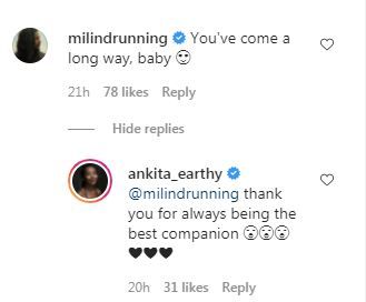 Milind Sweet Reply On Ankita's Post