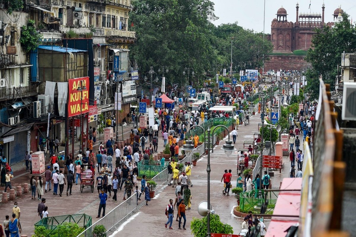 Redeveloped Chandni Chowk market area during its inauguration in New Delhi.