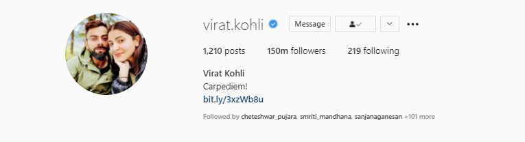 Virat Kohli Instagram Followers