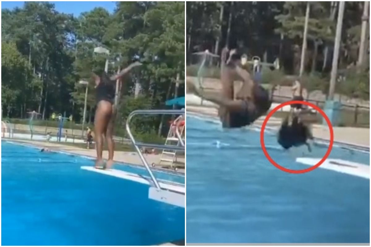 Viral Video Womans Wig Falls Off As She Jumps Into Swimming Pool