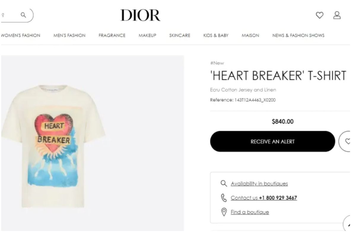 Heart Breaker T-Shirt. Picture Credit: Screenshot from Official Website (@dior.com)