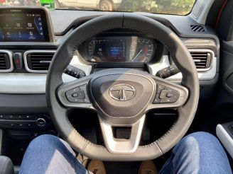 The multi-function steering wheel in the Tata Punch.