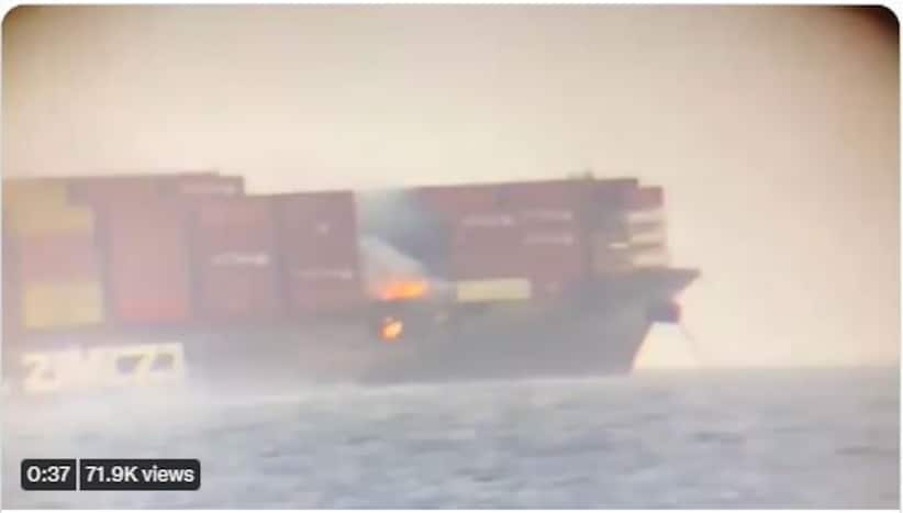 Video: Cargo Ship 'MV Zim Kingston' Catches Fire, Spews Toxic Gas Off ...