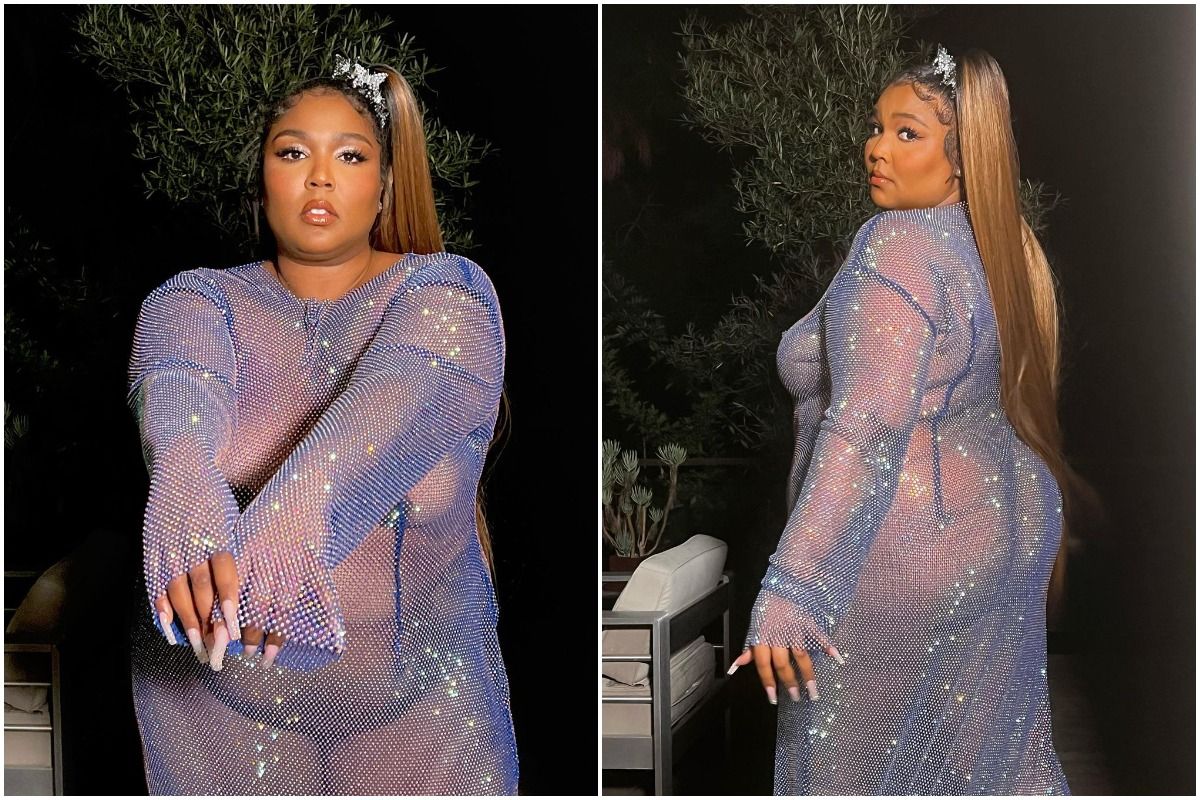 Singer Lizzo Attended Cardi Bs Party in a Nearly Naked Fishnet Dress, See P...