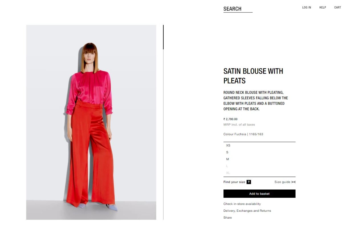 Satin Blouse With Pleats. Picture Credits: Official Website of Zara (www.zara.com)