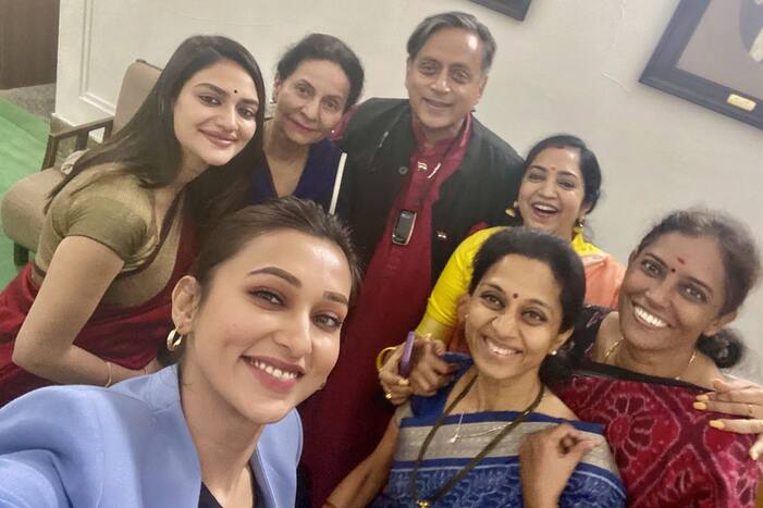 Shashi Tharoor with six women MPs