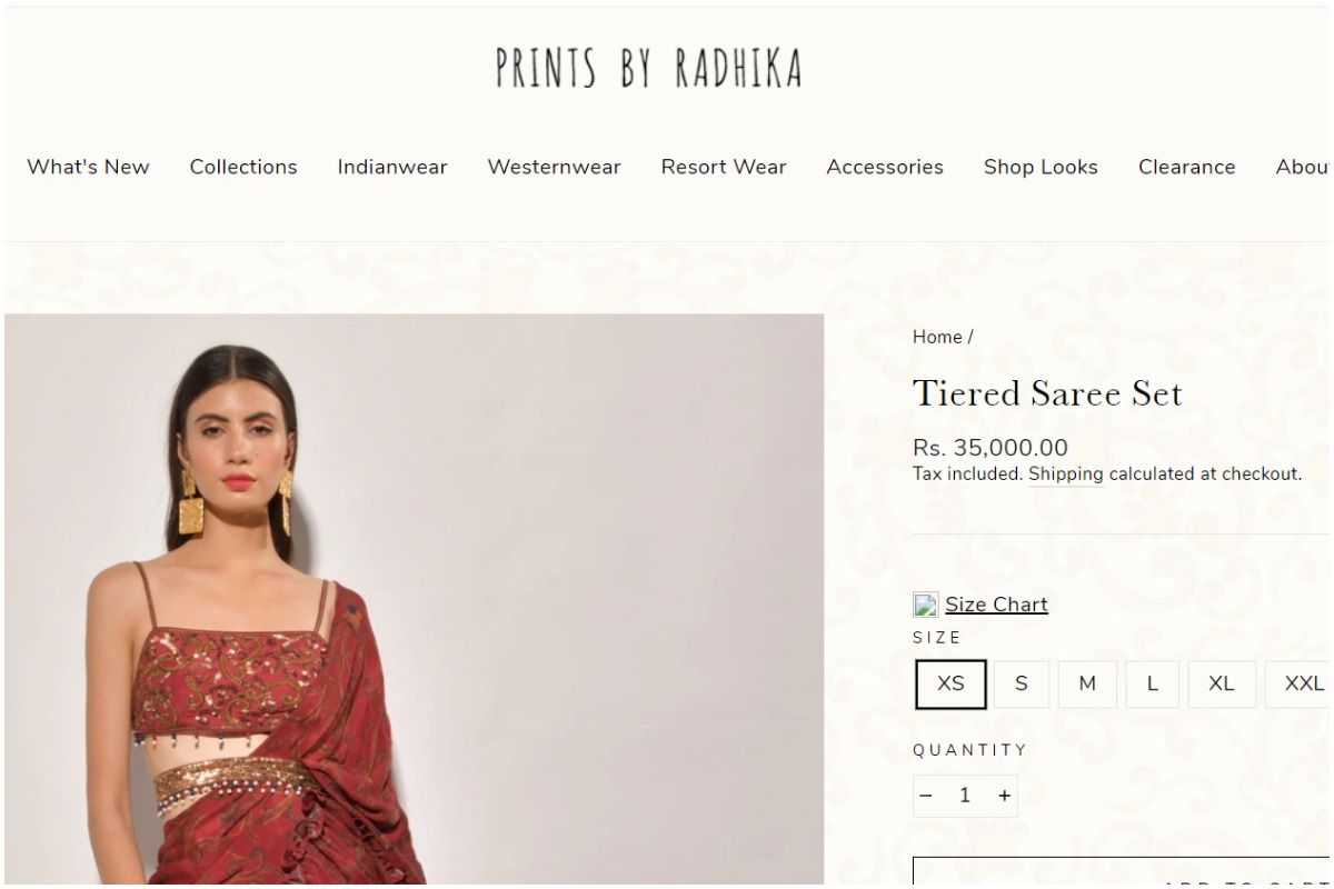 Tiered Saree Set. Picture Credits: Screenshot from Official Website (@printsbyradhika.com)