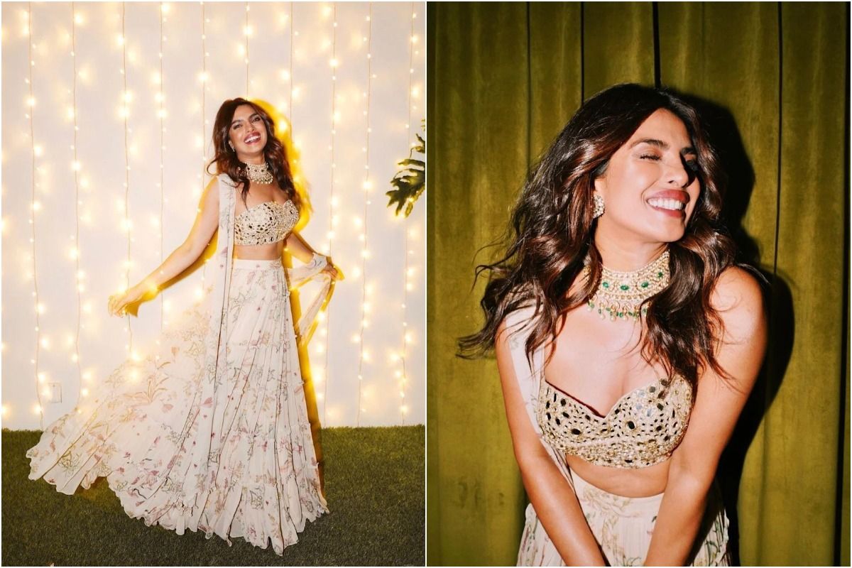 Priyanka Chopra White Net Lehenga Choli -