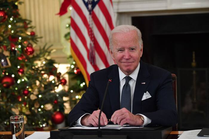 President Joe Biden speaks during his meeting with members of the White House Covid-19 Response Team on the latest developments related to the Omicron variant in the State Dining Room of the White House in Washington, DC, December 9, 2021.(AFP Photo)