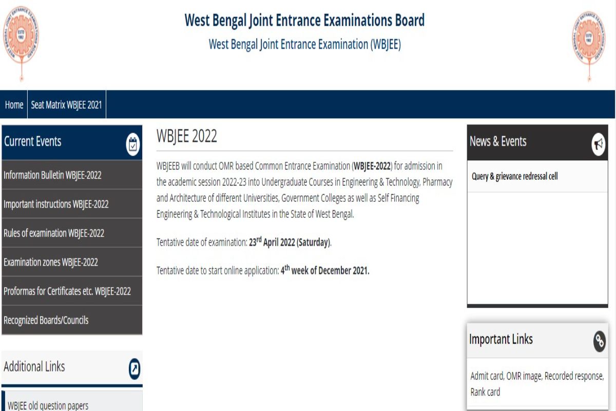 Wbjee exam date deals 2021