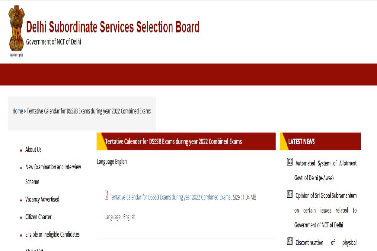 DSSSB Exam Calendar 2022 Out on dsssb.delhi.gov.in | Details Inside