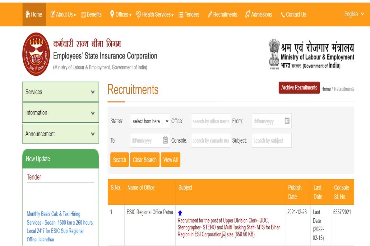 ESIC Recruitment 2022: Bumber Vacancies Notified For These Posts on  esic.nic.in | Registration Begins From Jan 15
