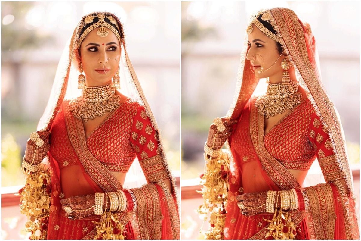 Katrina Kaif Dresses in Sabyasachi's Classic Red Bridal Lehenga And Pays Homage to Vicky Kaushal's Punjabi Roots. Picture Credits: Instagram (@katrinakaif)