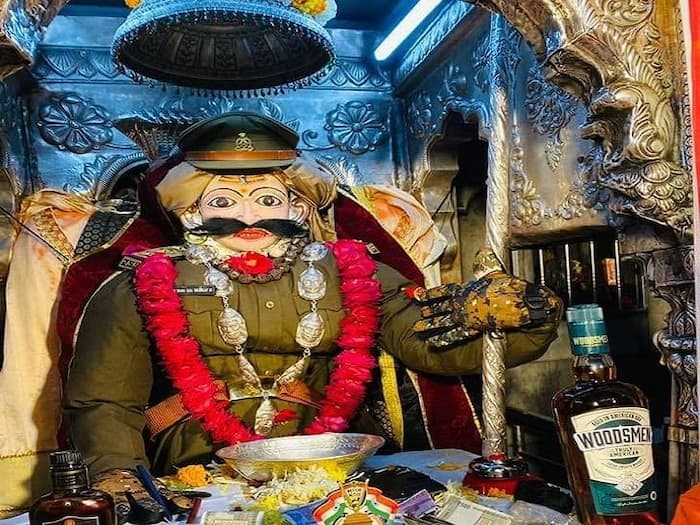 Baba Kaal Bhairav, known as the 'Kotwal of Kashi', dressed up in a police uniform.