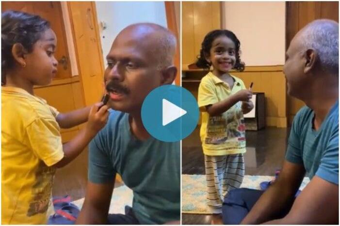 Little Girl Puts Lipstick on Her IPS Dad, Netizens Shower Love