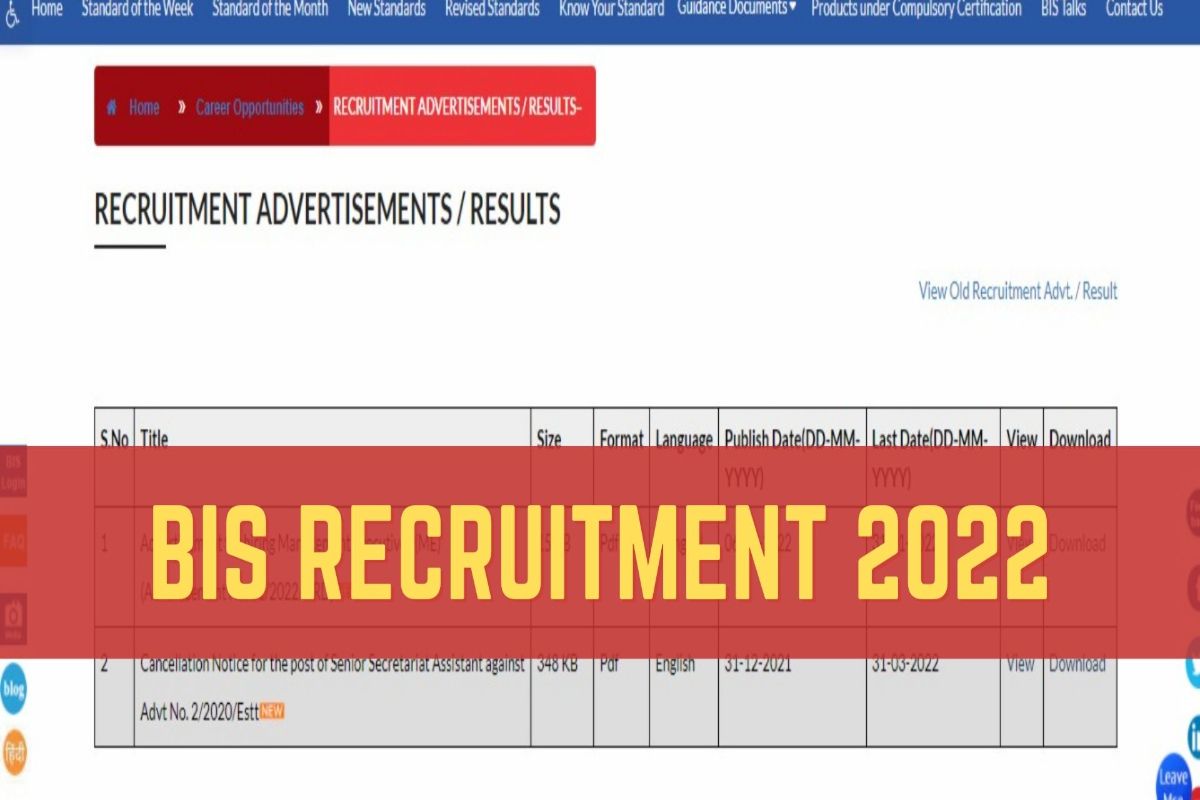 BIS Scientist B Recruitment 2022 Sarkari Naukri online application process start on bis gov in eligibility