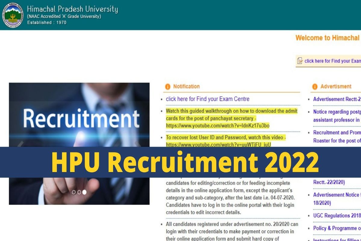 HPU Recruitment 2022 Notification Out For 274 Posts on recruitment.hpushimla.in Pedfire