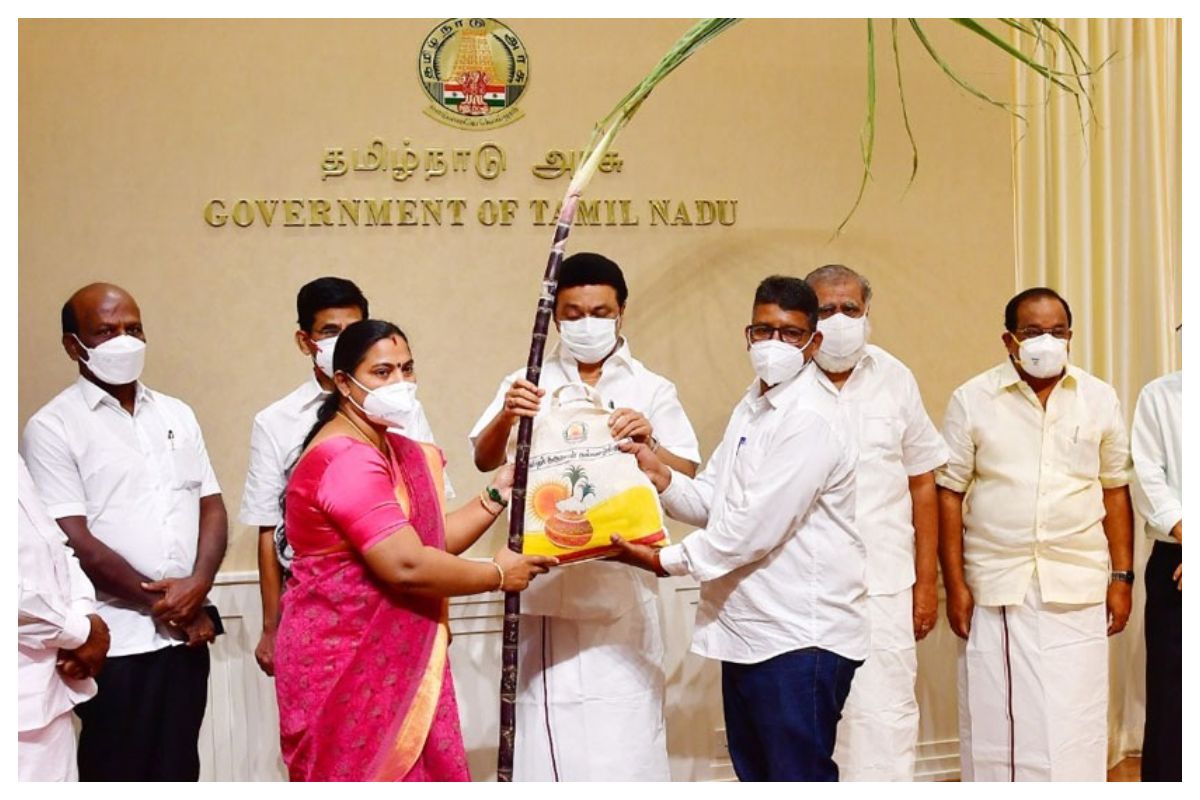 TN govt includes one stalk of sugarcane in Pongal gift hamper