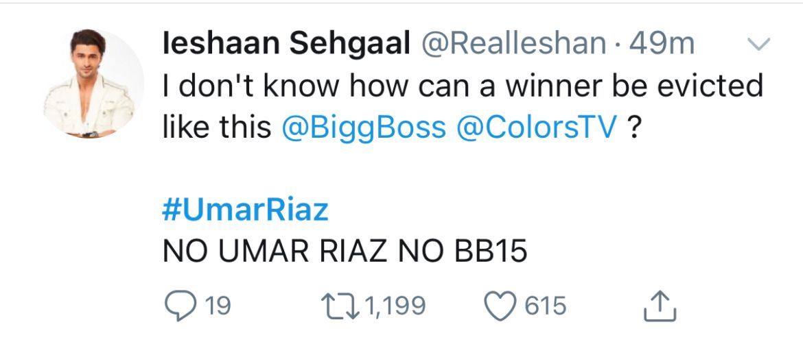 Ieshaan Sehgaal's tweet for Umar Riaz