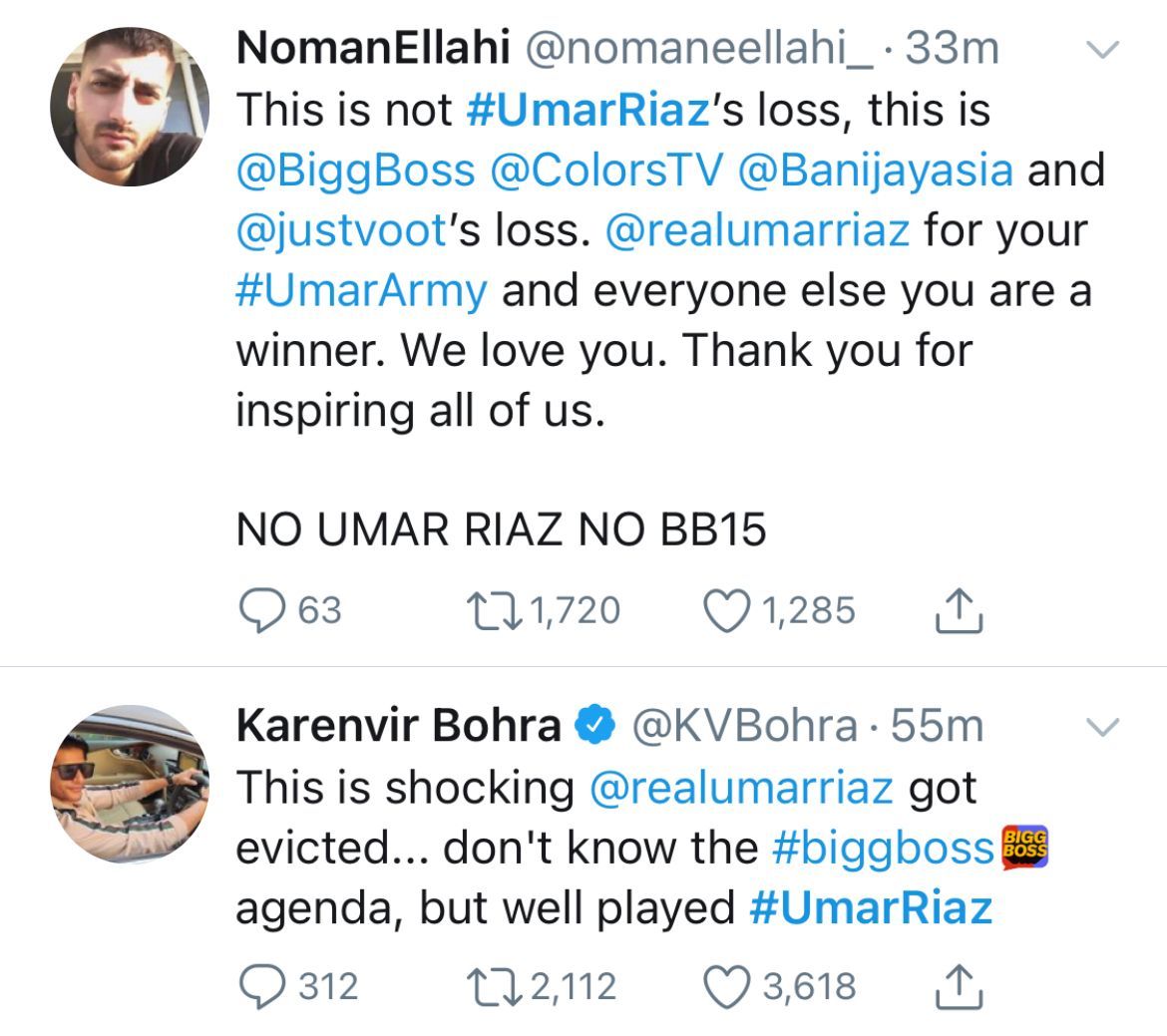 Karanvir Bohra's tweet for Umar Riaz