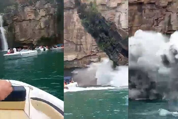 canyon cliff collapses on boats