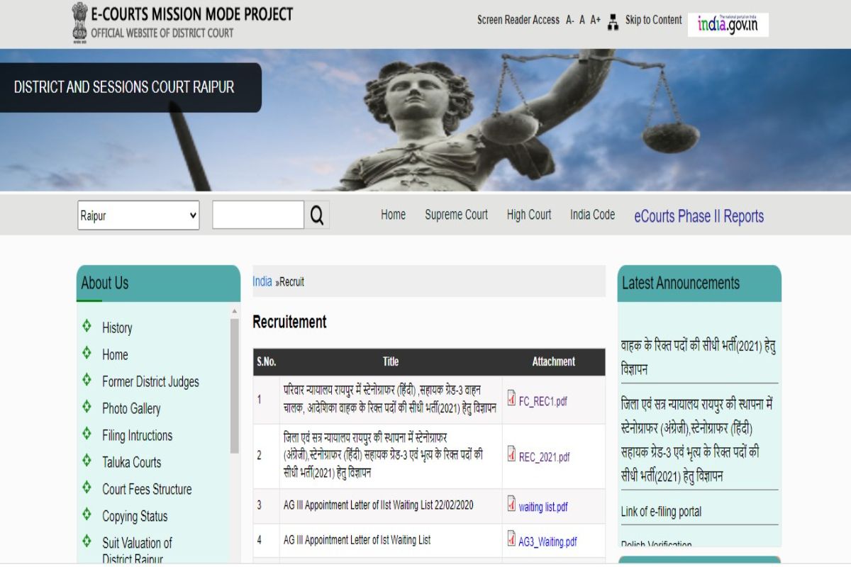 Raipur District Court Recruitment 2022: Vacancies Notified For Stenographer, Other Posts; Apply Before Jan 31