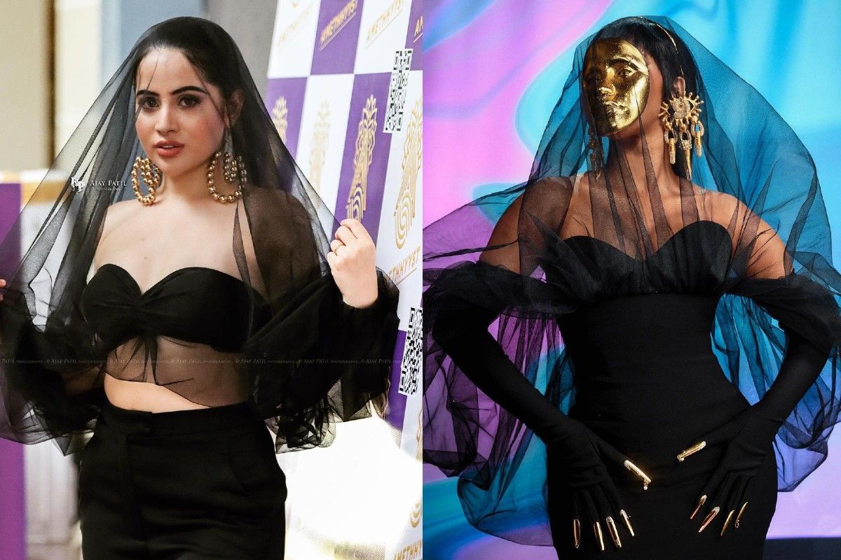 Urfi Javed Flaunts Toned Midriff, Recreates Cardi B's Iconic Veil Look in Black Separates - Chic or Not?
