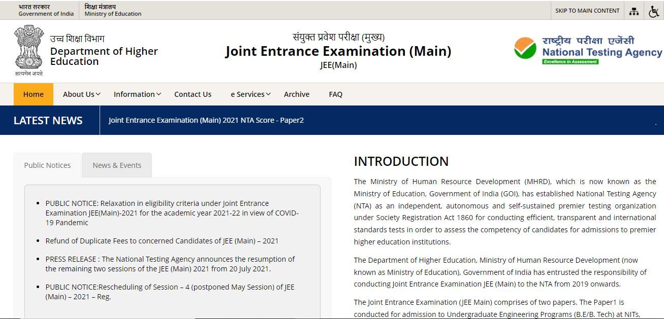 JEE Main 2022 Latest Update: NTA Launches New Website, Notification Likely Soon at jeemain.nta.nic.in