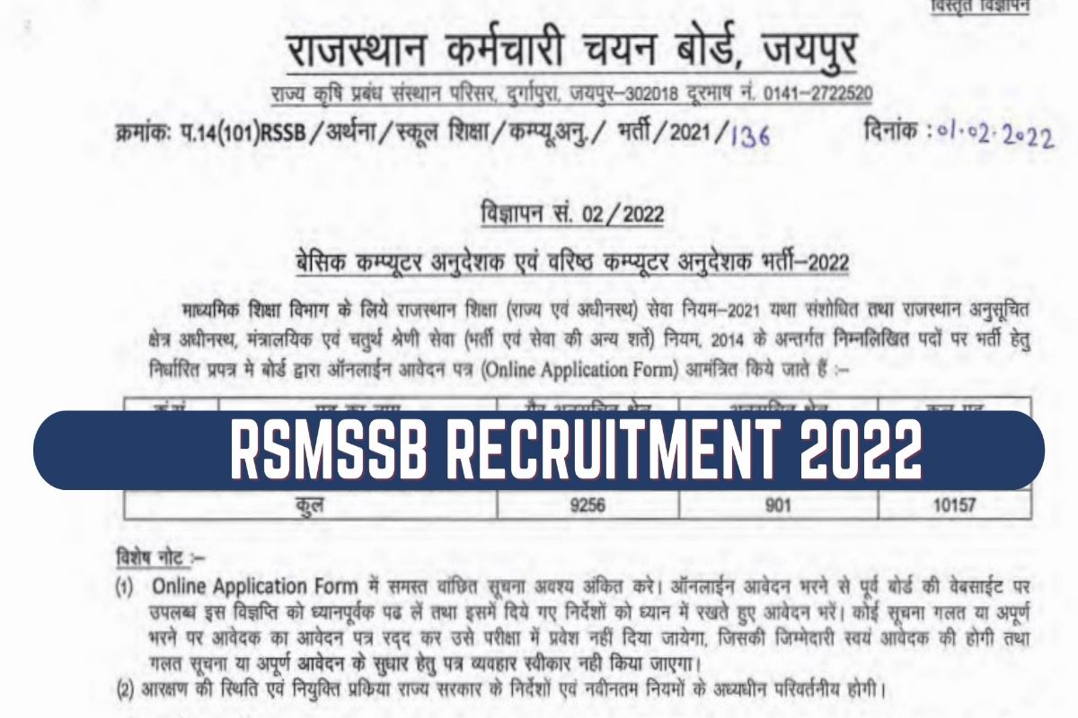 RSMSSB Recruitment 2022: Vacancies Notified For 10157 Posts on rsmssb.rajasthan.gov.in | Details Inside