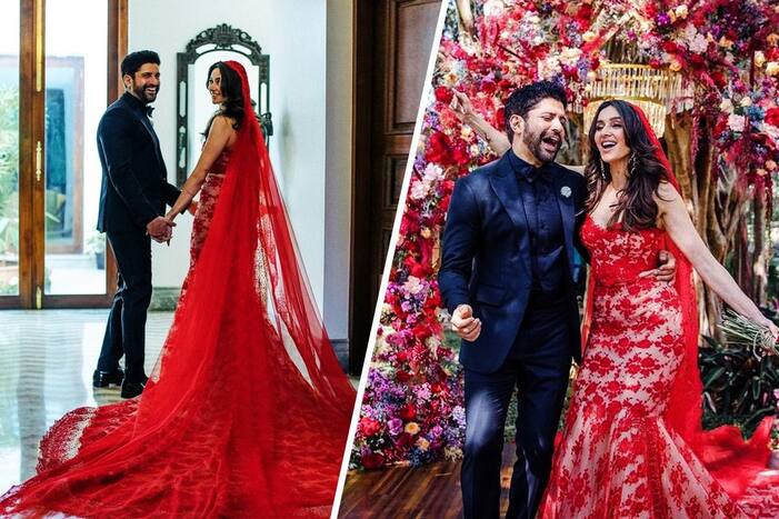 Shibani Combines Traditional And Contemporary With Her Red-Nude Bridal Gown, And Oh That Veil! - See Pics