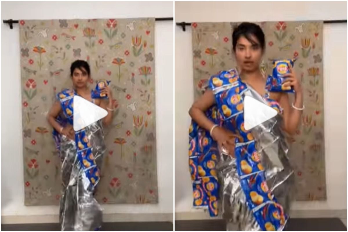 Girl Makes Saree Out Of Potato Chips Wrappers, Leaves Internet Amused