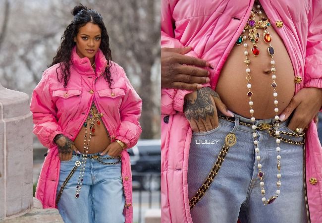 Pregnant Rihanna Shows Off Her Baby Bump in Camo Jacket & Dad Sneakers –  Footwear News