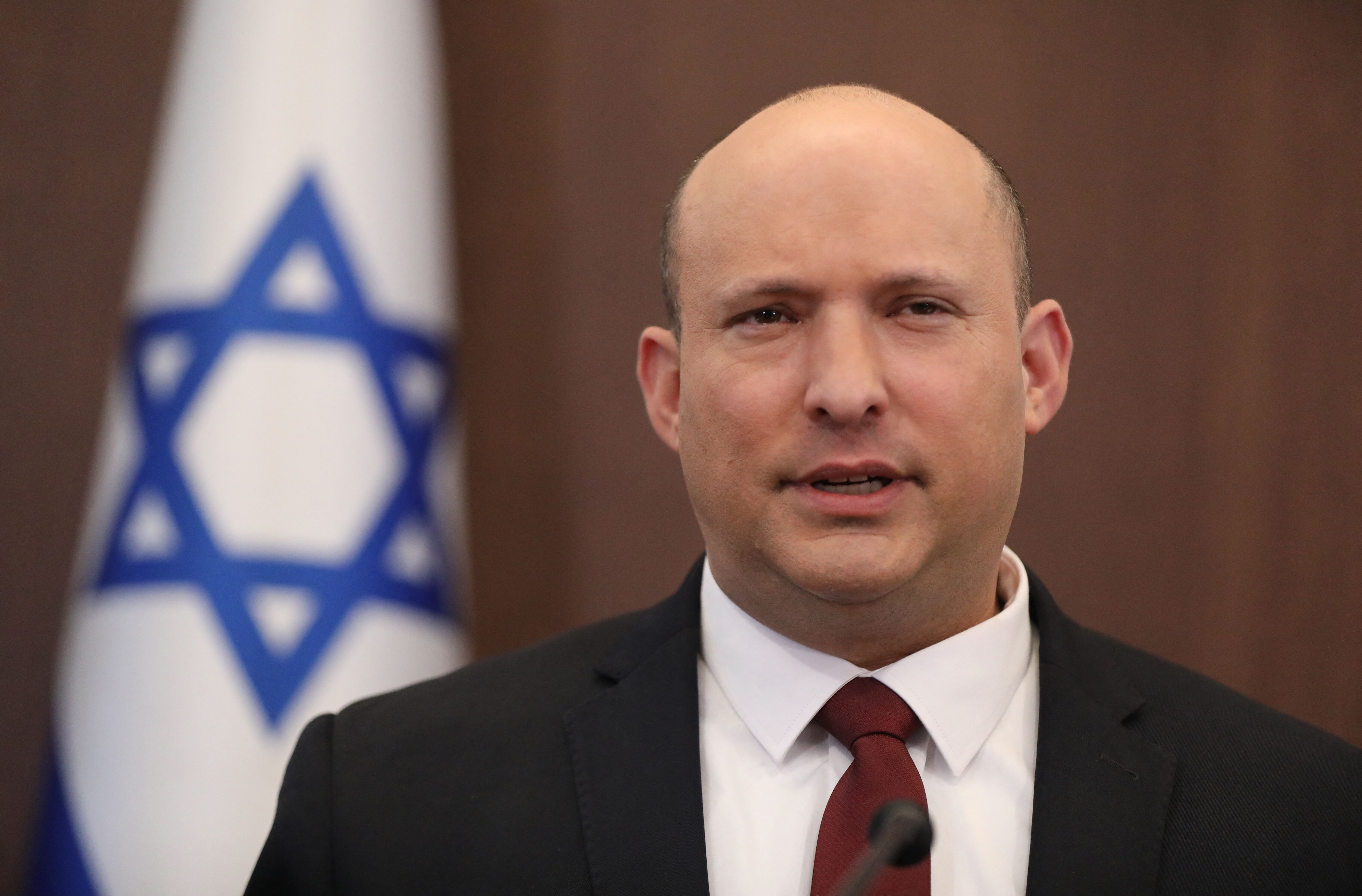 Israeli Prime Minister Naftali Bennett attends a cabinet meeting at the Prime minister's office in Jerusalem, on March 27, 2022. (AFP photo)