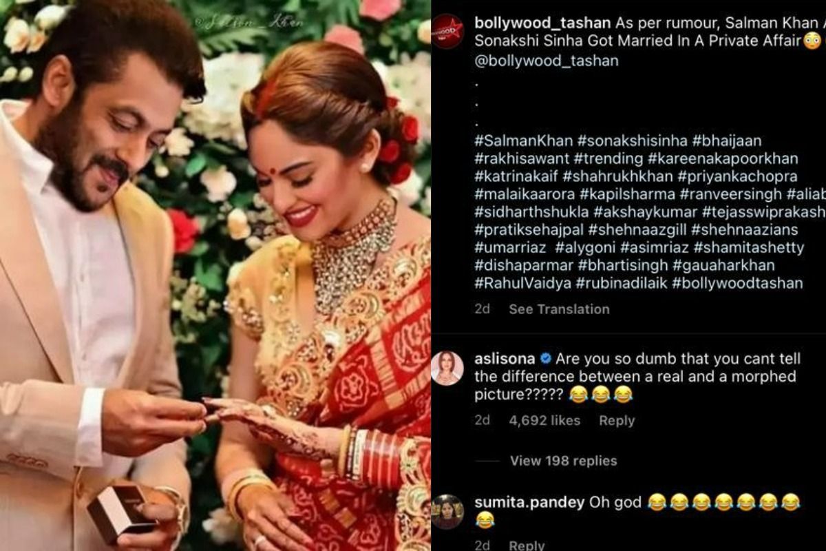 Salman Khan Sonakshi Sinha Sex - Sonakshi Sinha Breaks Silence on Her Photoshopped Marriage Picture With Salman  Khan