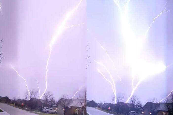 Viral Video: Insane Upward Lightning Strike Caught on Camera in Kansas. Watch