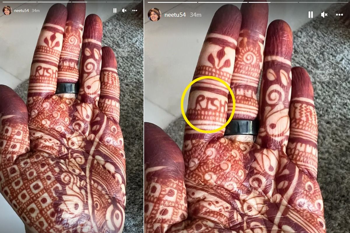Neetu Kapoor's beautiful henna showed meticulously drawn flowers and ‘Rishi’ written on it.