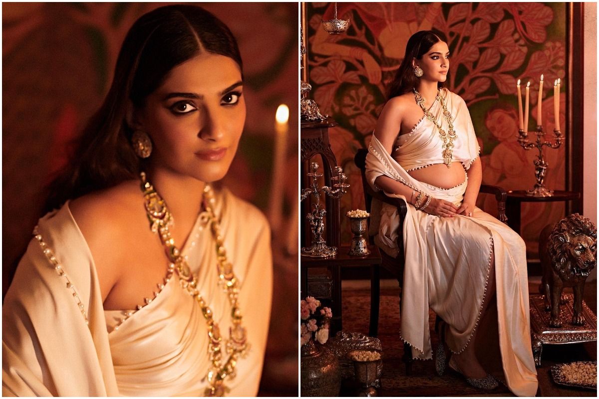 Sonam Kapoor Looks Straight Out of a Painting in White Satin Saree, Shows  off Her Baby Bump
