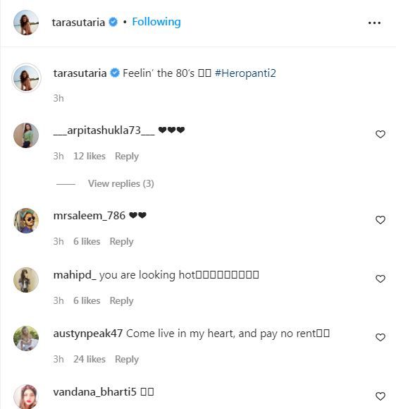 Tara Sutaria's comment section fans' love for her 