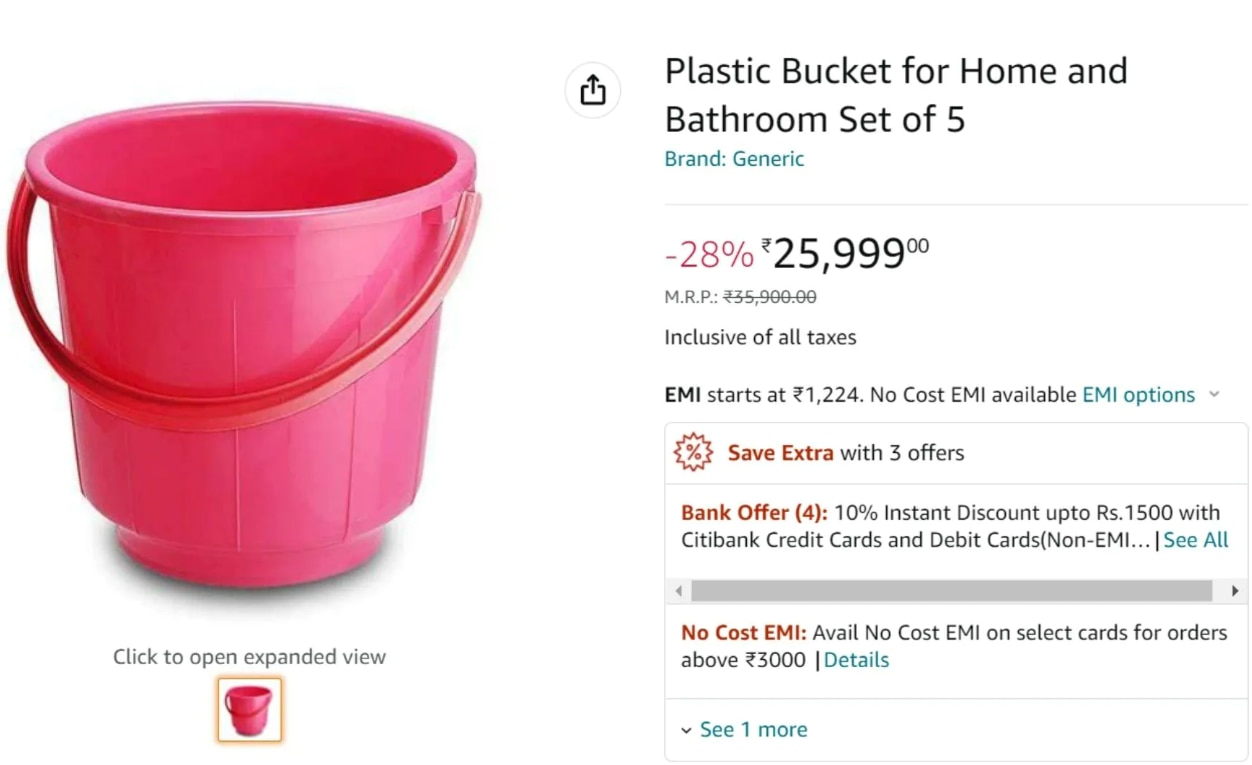 This Plastic Bucket is Being Sold For Whopping Rs 25,999 on  & Jokes  Are Flowing On Twitter!