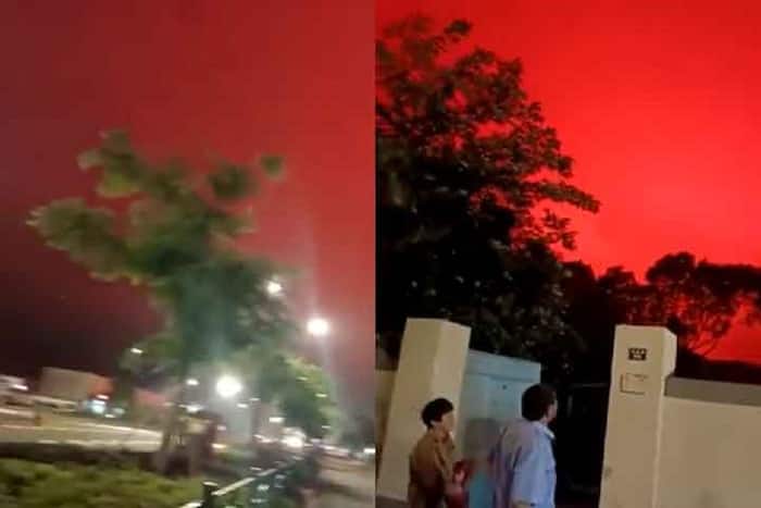 The sky turned red under a thick layer of fog in the Chinese city of Zhoushan